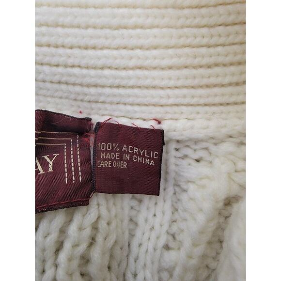 The Broadway Grandpa Cardigan Sweater Large Cable Knit Shawl Collard Fisherman - Picture 10 of 11